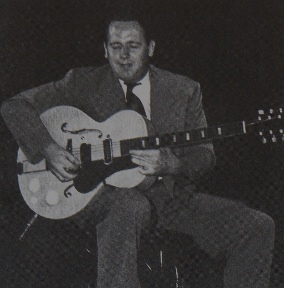 Image of Les Paul taken at Jazz at the Philharmonic, July 1944.